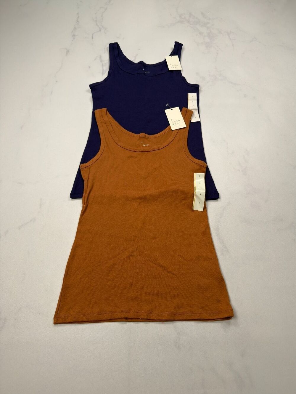 A New Day Tank Top Navy Rust Ribbed Stretch Lot of 2 - Womens S NWT
